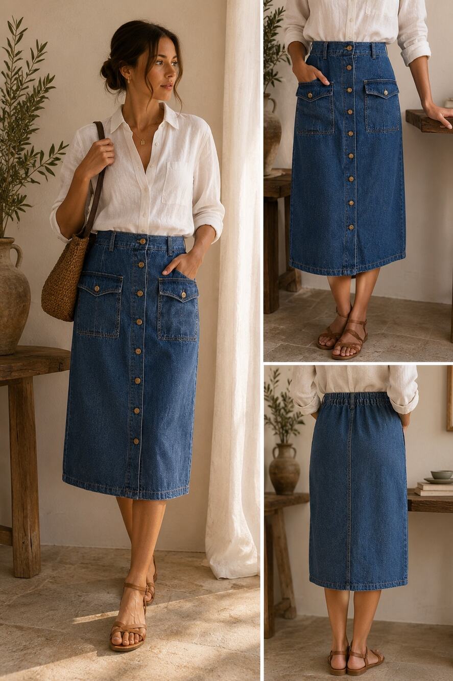 Vintage Sport T.Y. Truly Yours Button Front Denim Skirt‎ 100% Cotton Size 14 ✨